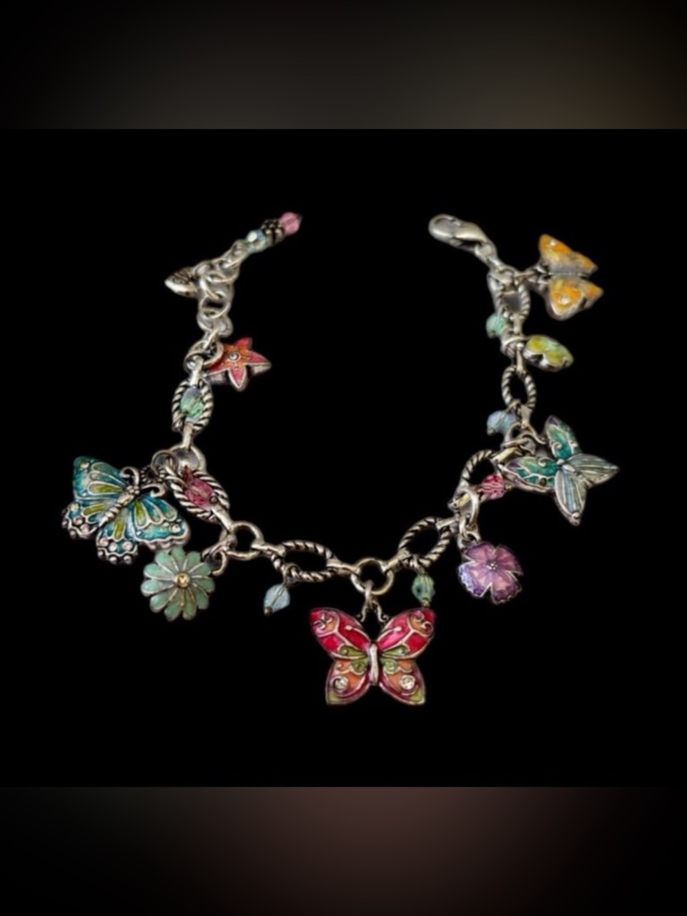 🦋 BRIGHTON 🌺 Silver Butterfly & Flower Charm Bracelet! - Picture 8 of 15